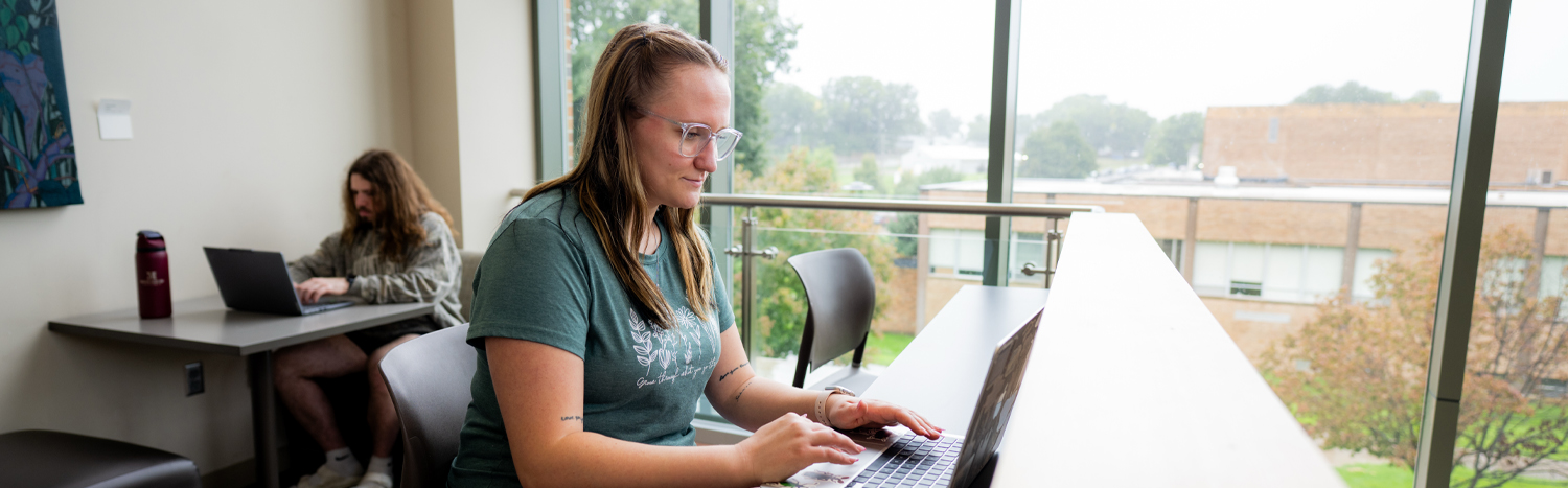 A student working on her laptop