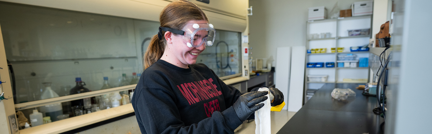 A student working the lab