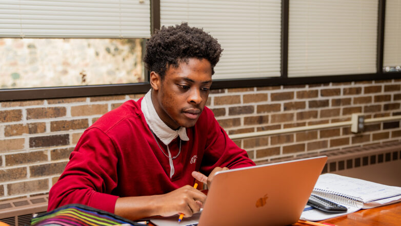 Student sitting at table with laptop