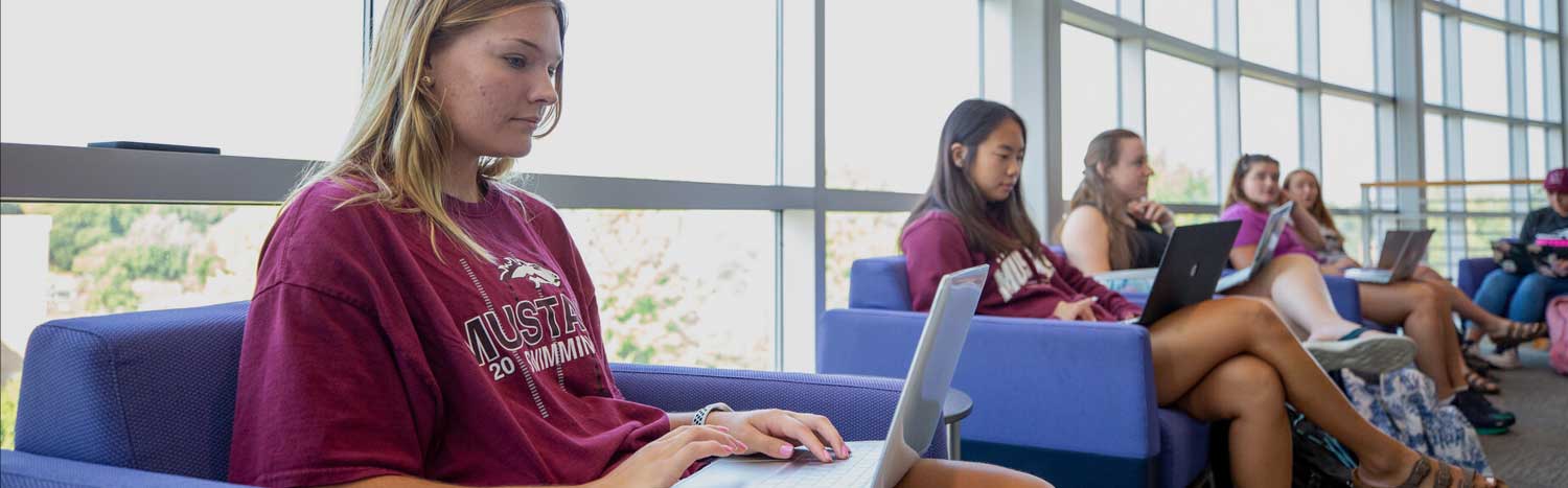 Student Sitting In Library With Laptop