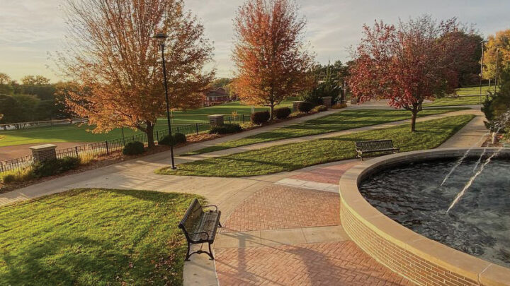Morningside fountain at sunset