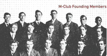 A group photo of 19 men who were the M-Club Founding Members.