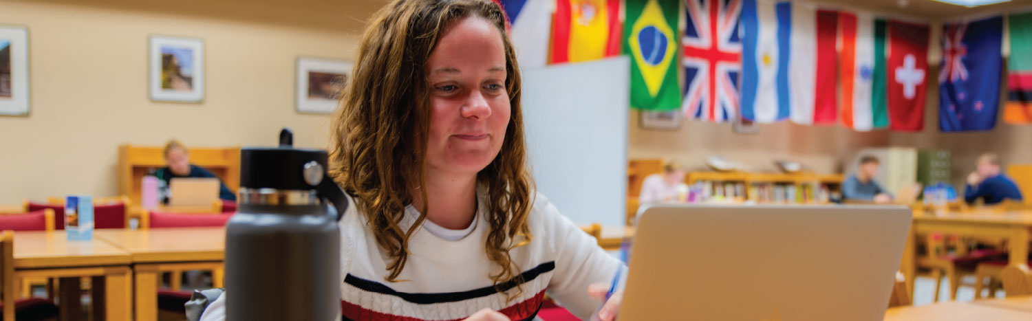 Student studying in library