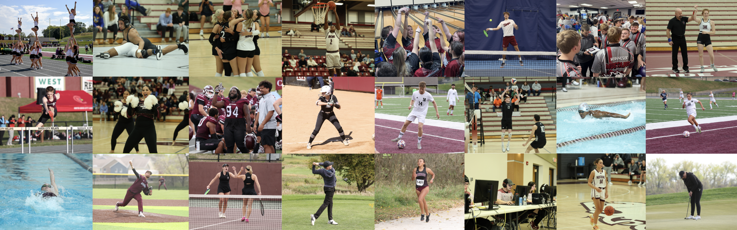 A photo collage showcasing various sports on campus.