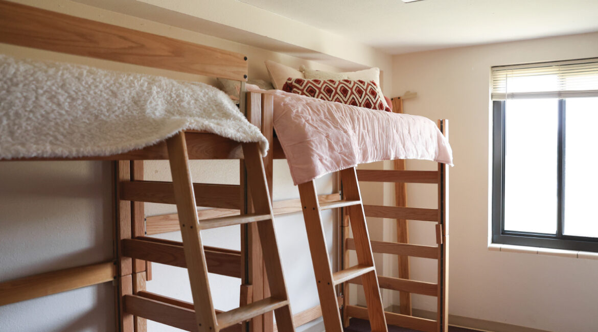 Two lofted beds in Roadman Hall.