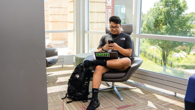 student studying on phone