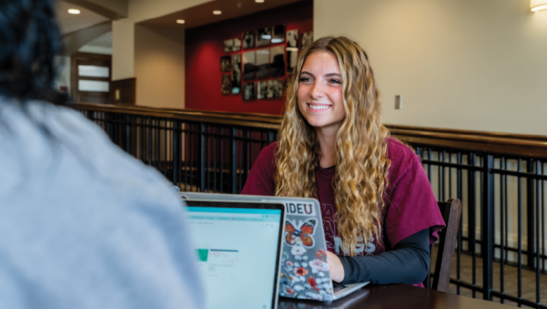 two students studying in Dimmitt Hall